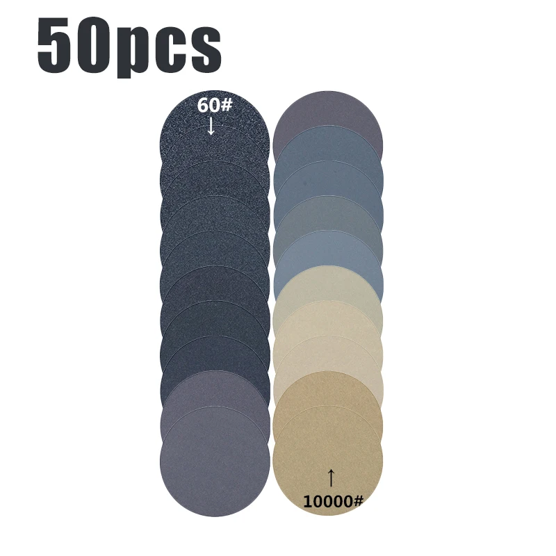 

50PCS 3inch Wet Or Dry Sandpaper Hook And Loop Silicon Carbide Sanding Discs Sand Disc Head Repalcement Accessories