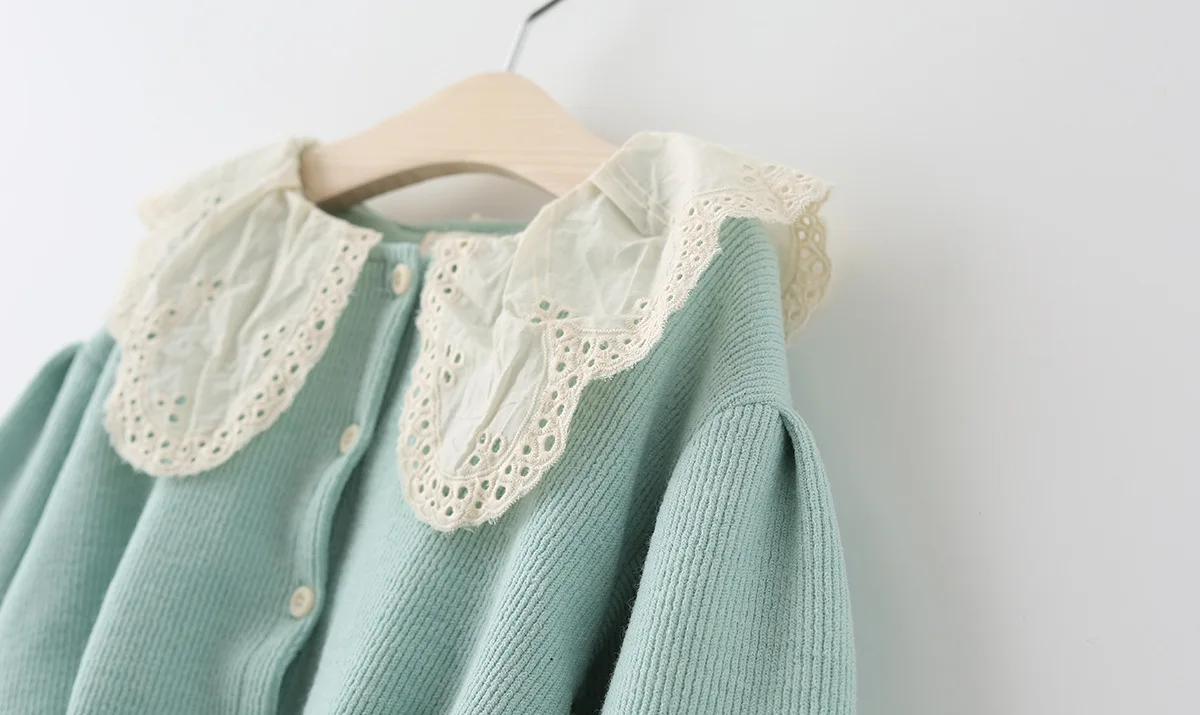 Осенняя детская одежда оптовая продажа ажурная трикотажная верхняя с кружевным