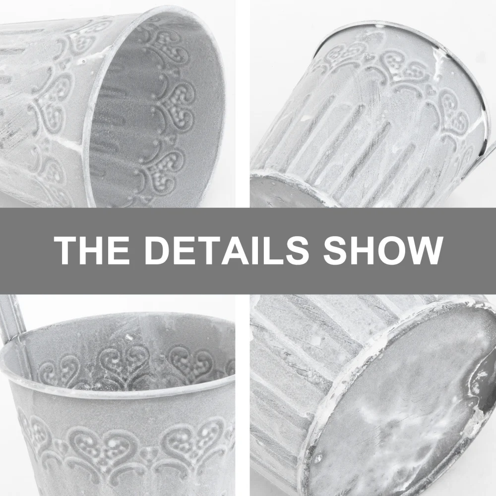 

5PC Craft Old Iron Flower Bucket with Hooks Vintage Decorative Artificial Plants Succluents Bucket Printing Potted Flower Holder