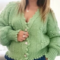 sweet green cardigan 2021 spring autumn new hollow texture fashion knitted cardigan sweater coat sexy stitching womens clothing