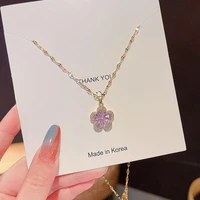 fashion zircon flower pendant necklace vintage stainless steel gold color choker necklace for women girls chain jewelry gift