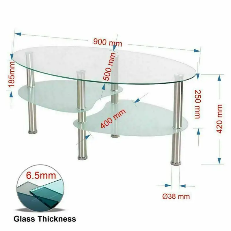

90*50*43cm Living Room Furniture Double Layer Rectangle Glass Coffee Table Clear Home Furniture Side Table Coffee Table