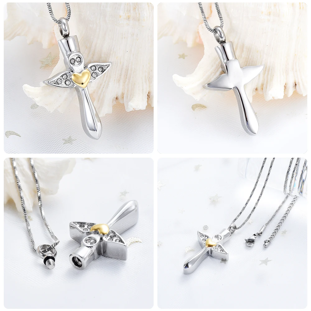 

Angel Wings Heart Cross Urn Necklace for Ashes Memorial Ash Keepsake Cremation Jewelry for Women