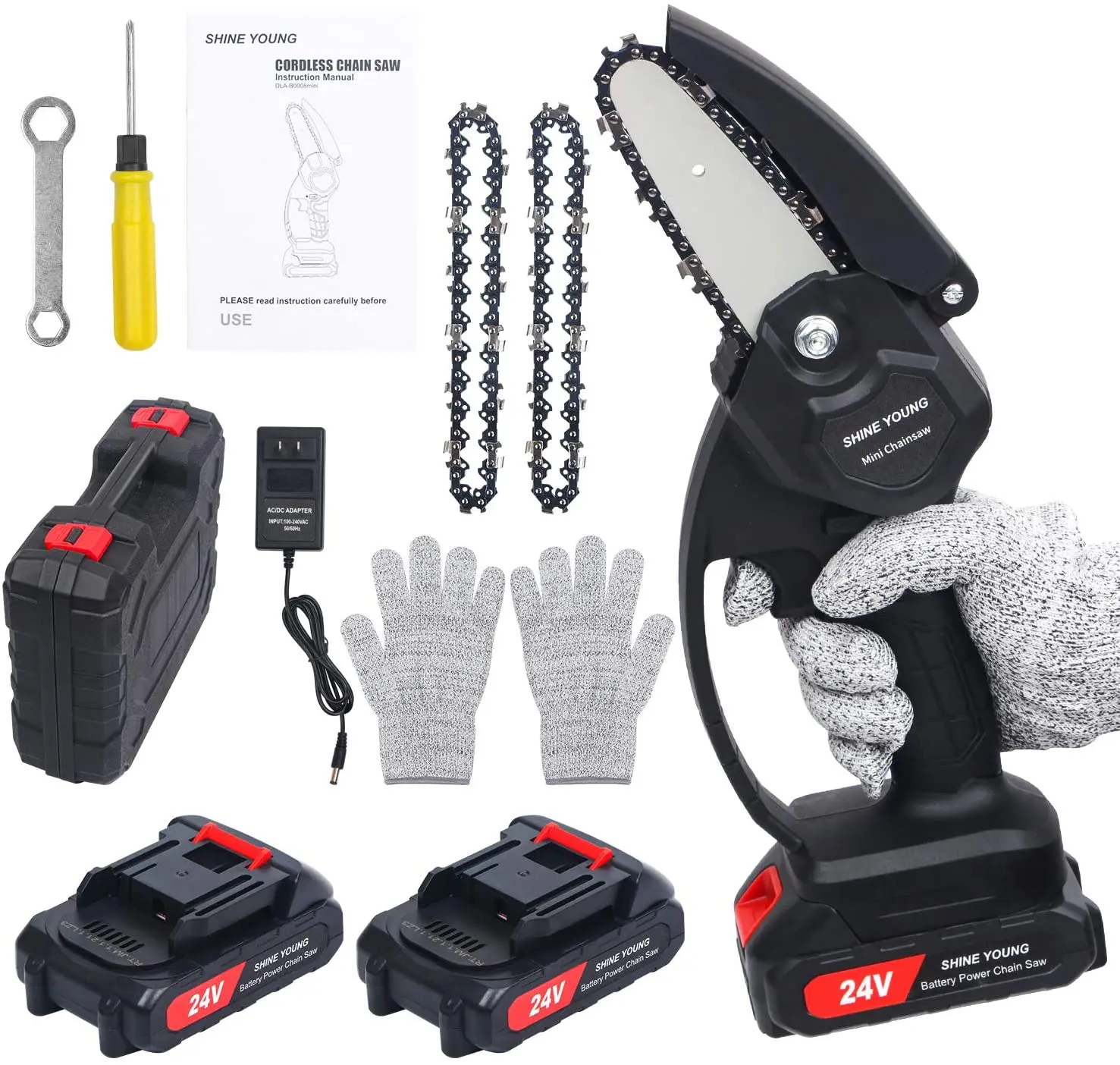 

Мини-бензопила беспроводные 4-дюймовые 24 В аккумуляторные электрические бензопилы 2,0 Ач, маленькие бытовые фотопилы