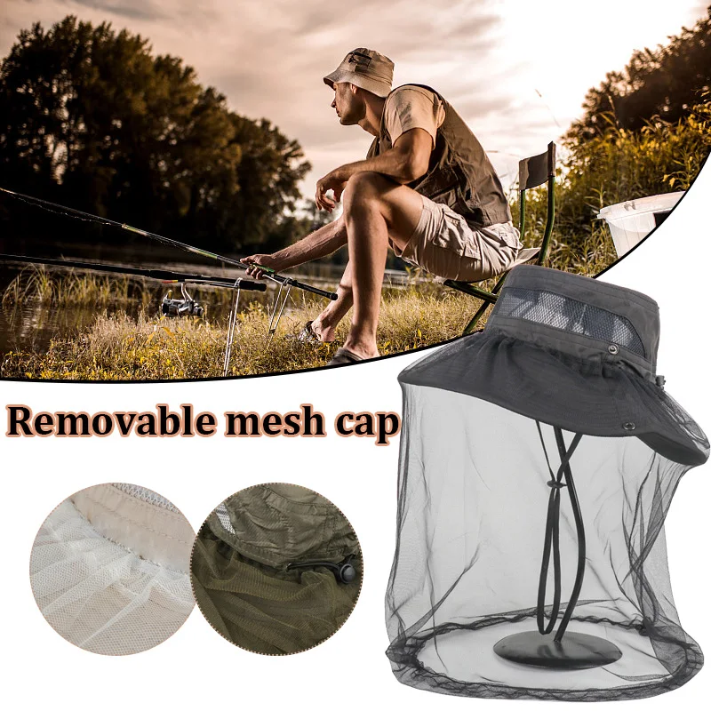 

2021 New Men Fishing Hat with Invisible Net Outdoor Fishing Cap Breathable Sunshade Protecting from Insect Unisex Fishing Hat LA