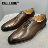 big size 6 13 oxford shoes genuine leather men shoes whole cut classic dark brown formal business wedding dress shoes for men
