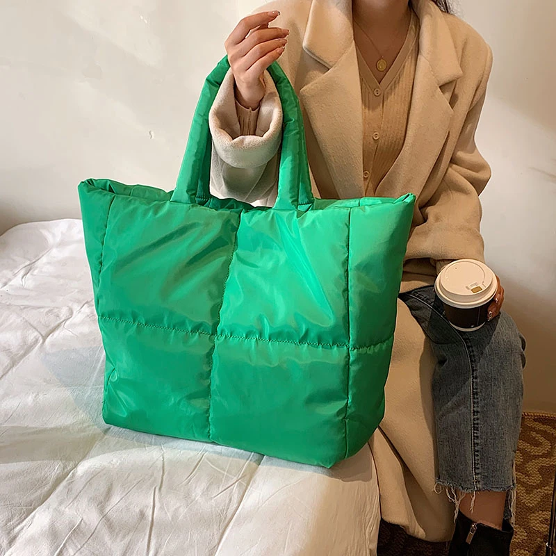 

Модная большая сумка-тоут с подкладкой, дизайнерские стеганые женские сумки на плечо, роскошная нейлоновая сумка-Кроссбоди из хлопка на пух...