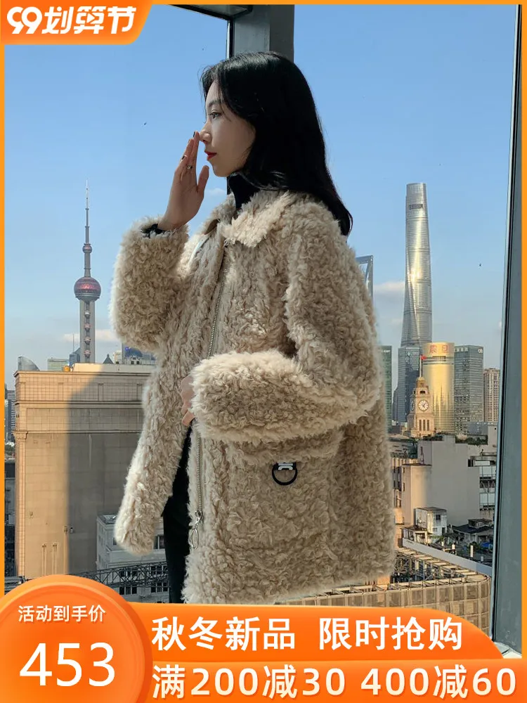 

Women 2020 Winter New Fashion Genuine Wool Fur Coat Female Warm Sheep Shearing Zipper Outercoat Ladies Short Loose Overcoat Q58