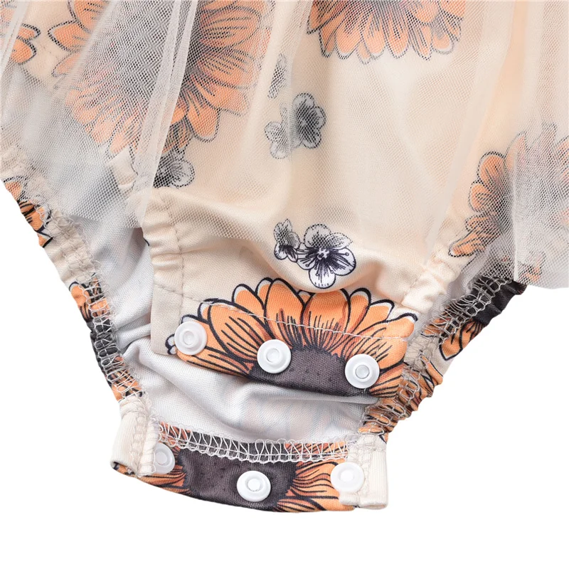 

Breathable Infant Fly Sleeve Summer Romper,Baby Girls Sweet Style Sunflower Printing Mesh Splicing Jumpsuit for Travel Vacation
