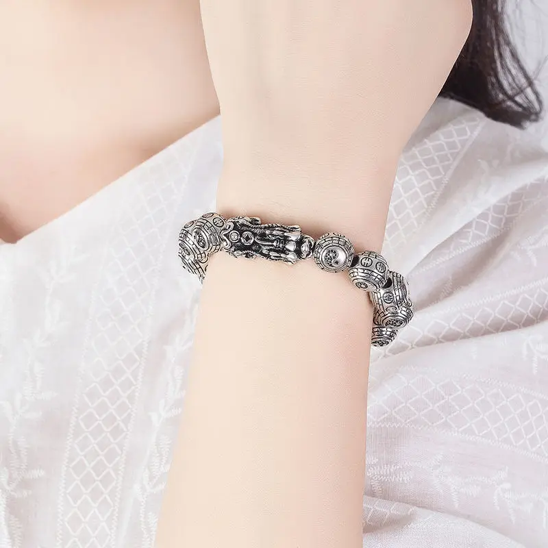 Очаровательные мужские браслеты из серебра 999 пробы с монетами львом жевательной