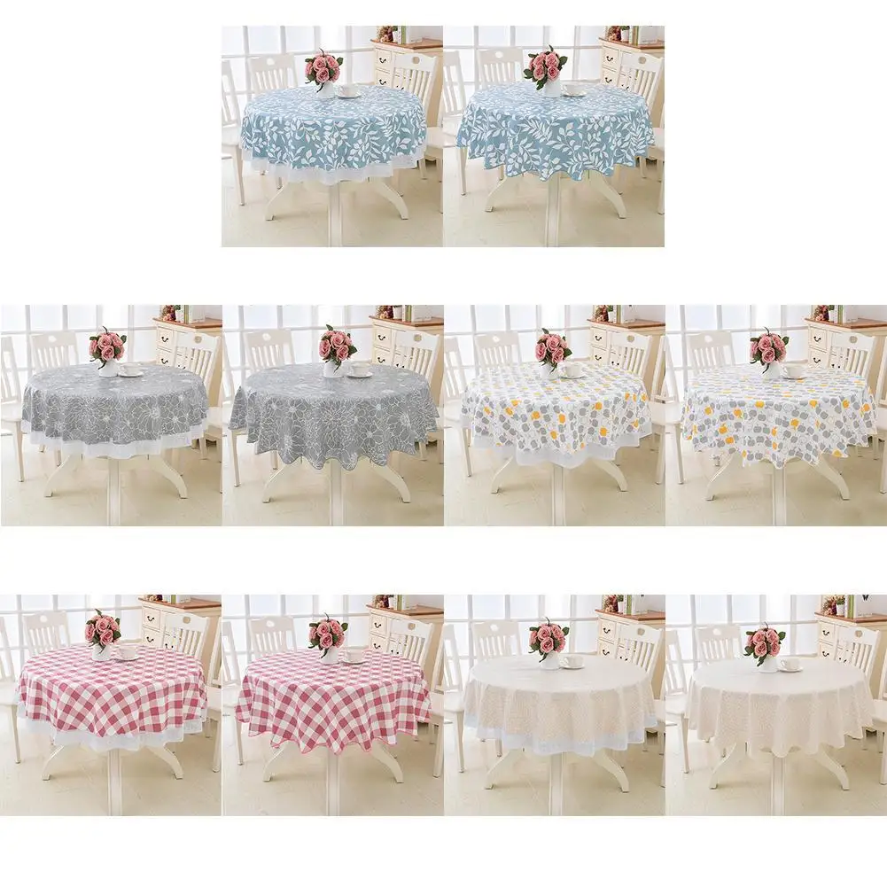 

137/152cm Flower Style Round Table Cloth Pastoral Kitchen Tablecloth Oilproof Decorative Elegant Waterproof Fabric Table Cover