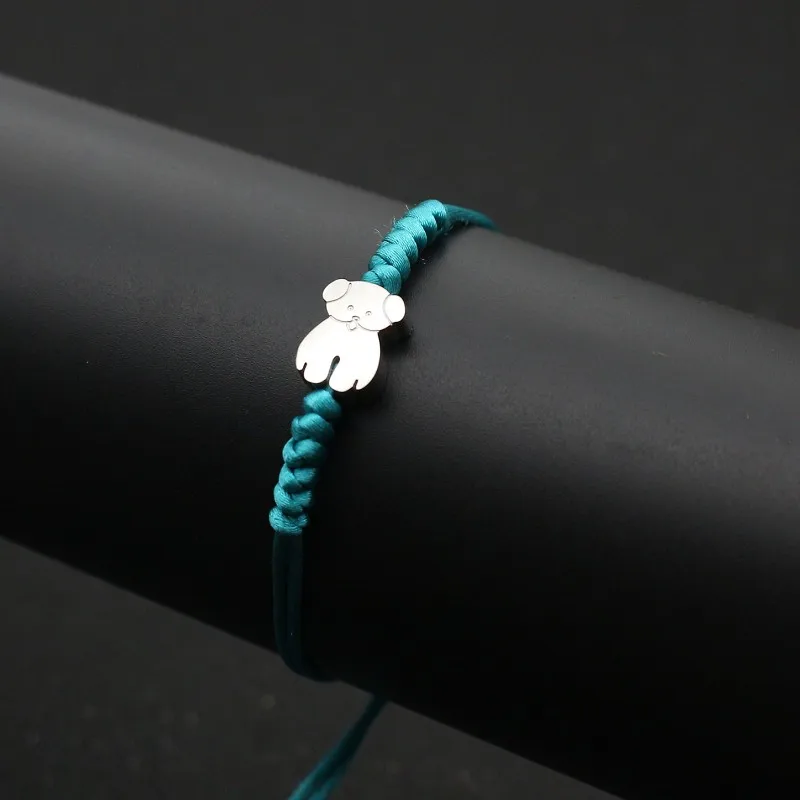 Jade blue Брендовый милый Мишка изящная нержавеющая сталь браслеты с медведями для женщин девочек счастливый браслет дружбы чисто ручной плетеные украшения Pulseras - Окраска металла: Jade blue
