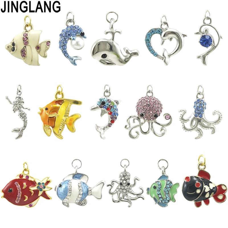 

JINGLANG Ocean Series Fish Pendant Charm for Original Bracele and Necklace Women DIY Accessories For Fashion Jewelry Making 30p