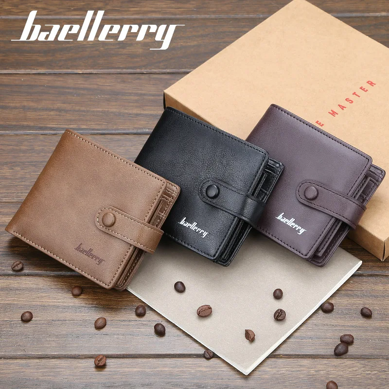 

Baellerry Short Hasp Men Wallets 9 Card Holders Desigh Men Leather Purse Solid Coin Pocket High Quality Male Purse