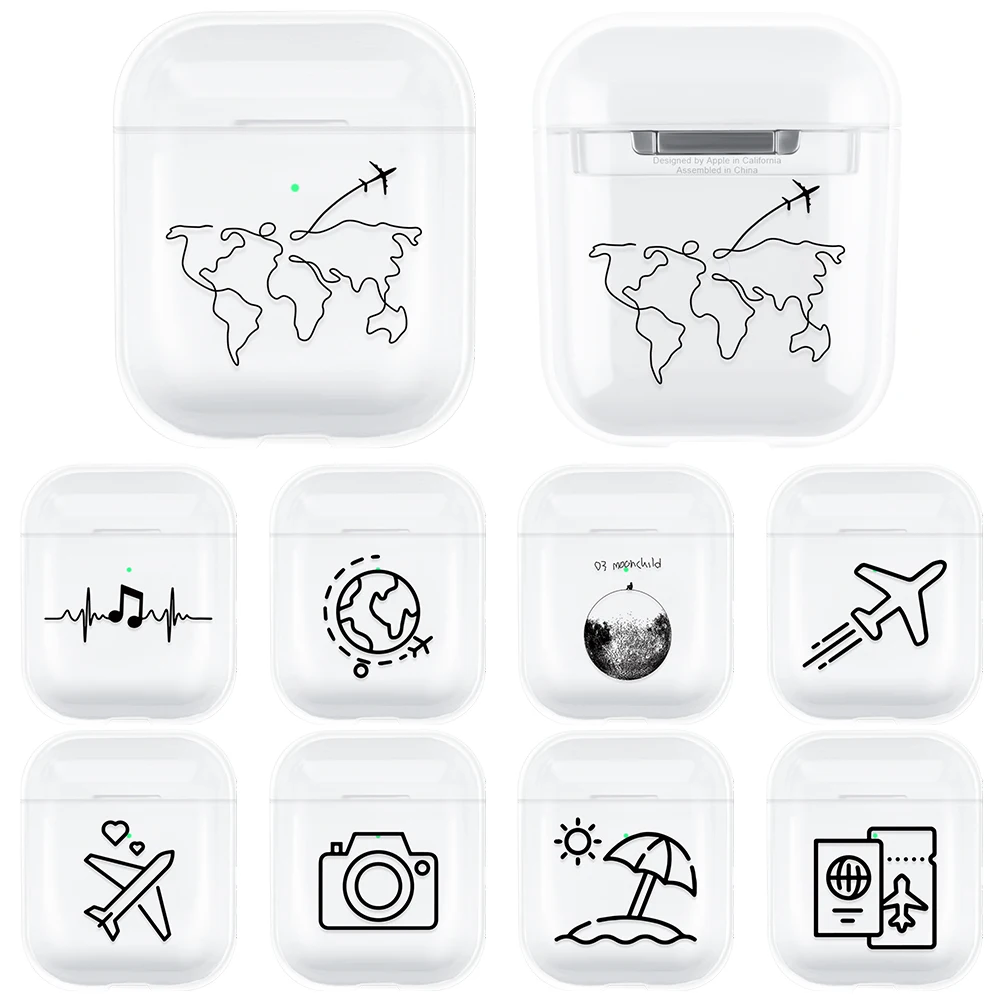 Для Apple AirPods 1 2 прозрачный Жесткий ПК узор милый чехол для наушников Air Pods