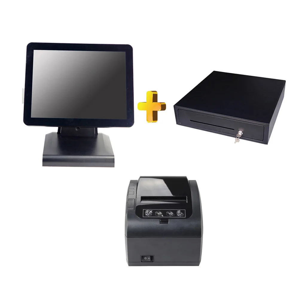 RS1619-black Точка продажи pos система pos терминал резистивный сенсорный экран все в одном epos система с принтером кассовый ящик - Цвет: RS1619-black