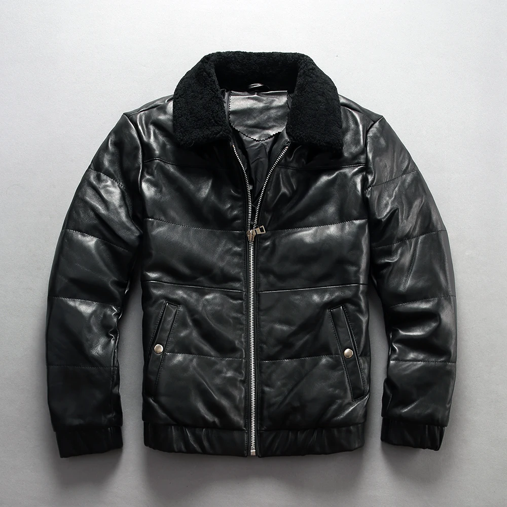 Воротник из натурального меха мужской зимний пуховик черной овчины мужская