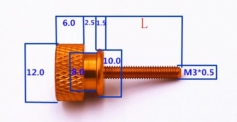 5 шт./лот M3 * 6 7/10/12/15/20 ступенчатый алюминиевый цветной винт с накатанной ручкой
