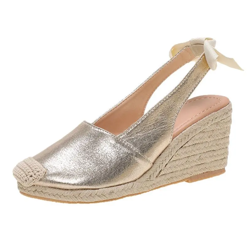 

Ladies Summer Wedge Sandals Women's Slope Heel Round Head Braided Buckle Adjustable Women Platform Sandal Woman Shoes High Heels