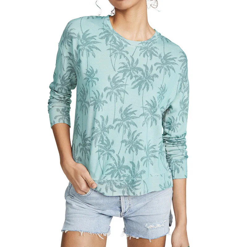 

Summer New Round Neck Casual Maple Leaf Printed Long Sleeve T-shirt For Pregnant Women Tees