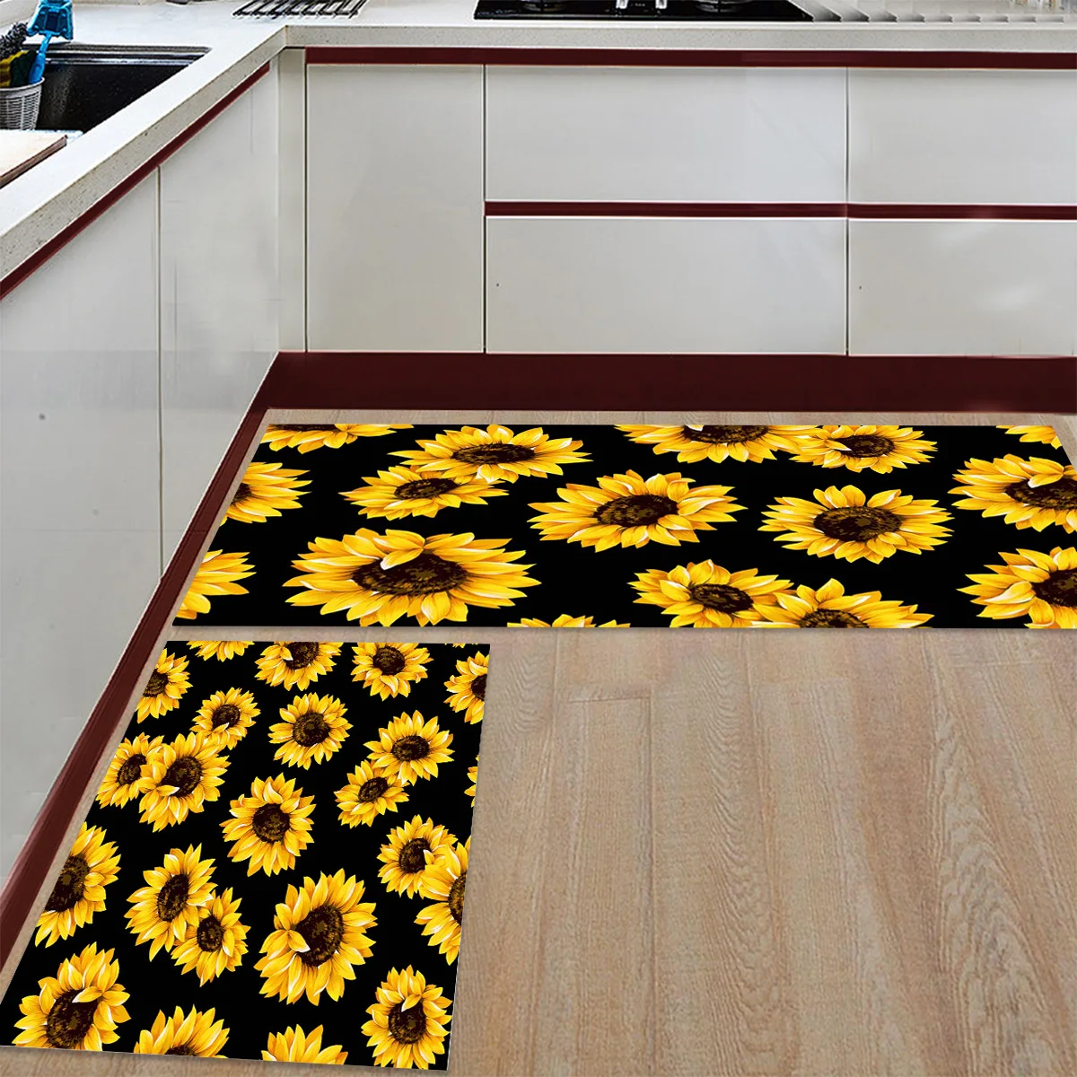 Sunflower Plant Natural Yellow Kitchen Mat Set Anti-slip Mats for Floor Home Rugs In The Room | Дом и сад