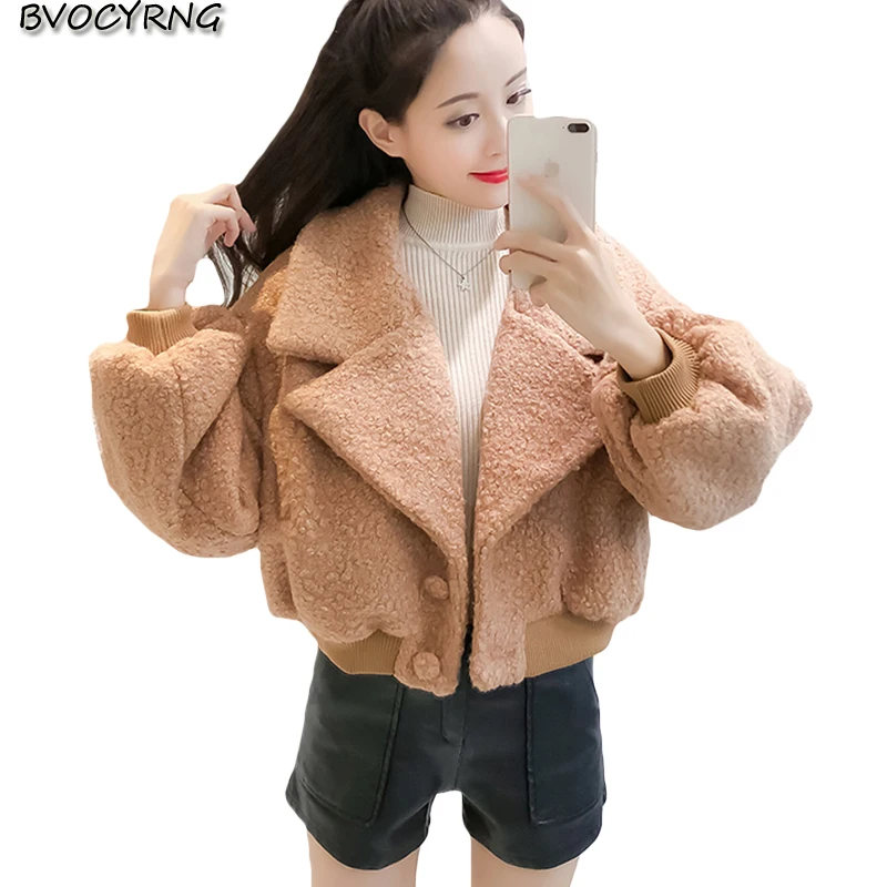 Женское зимнее плотное теплое пальто с лацканами короткая парка из овечьей