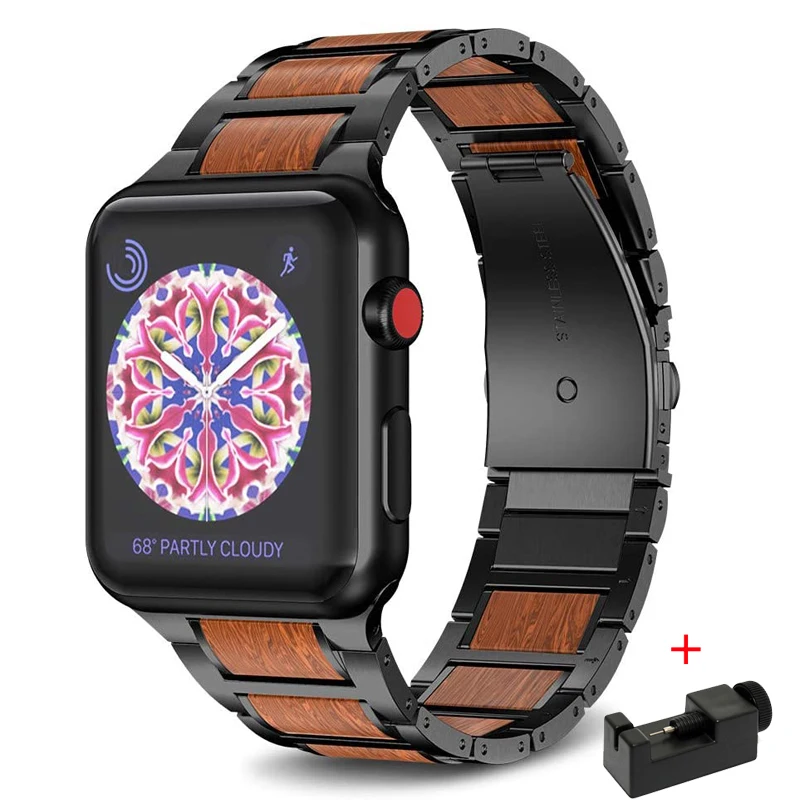 Деревянный красный ремешок из сандалового дерева для apple watch band 44 мм 40 42 38 iwatch Apple