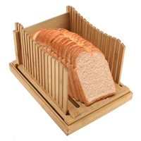 foldable bamboo bread slicer guide with crumb catching tray cutting guide for homemade bread loaf cakes bagels