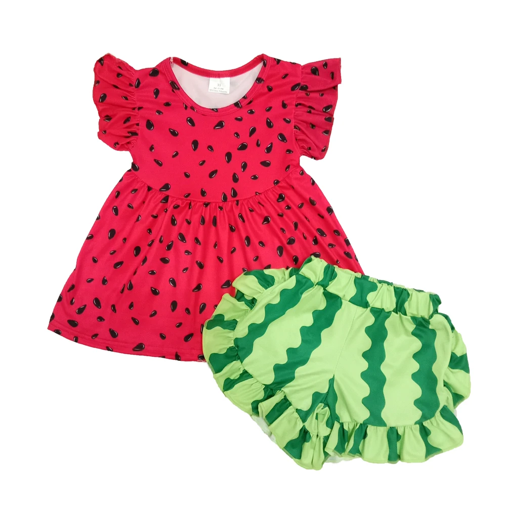 Модная одежда с арбузом футболка летящими рукавами для маленьких девочек + милые