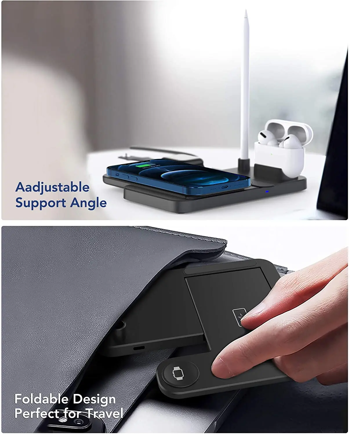 

Wireless Charging Station 4 in 1 Dock Compatible with Apple iWatch Series SE 6 5AirPods and Pencil Fast Charger For iPhone 12 11