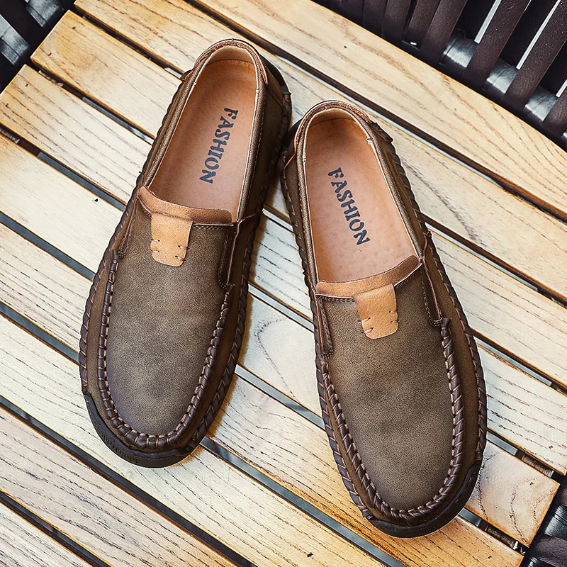 Мужская обувь модная стильная кожаная повседневная винтажные Лоферы ручной