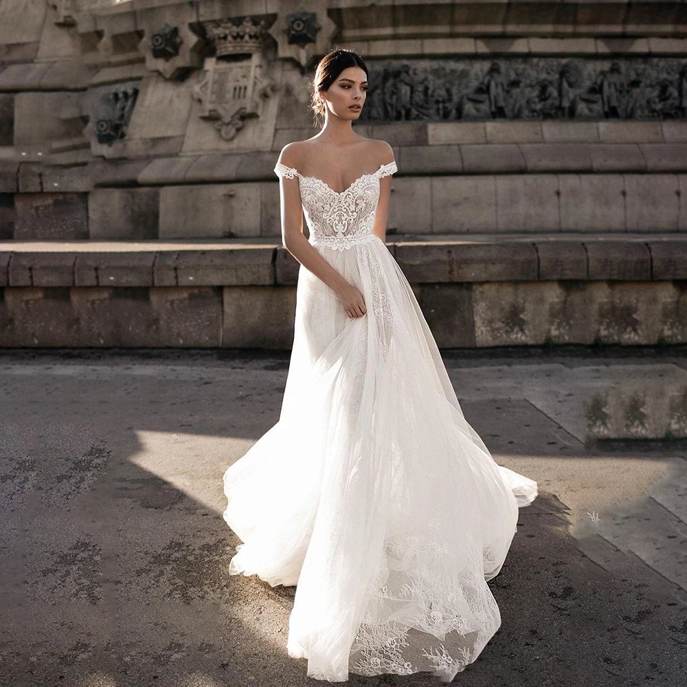 

2020 Sexy Wedding Dresses Sexy Backless Off The Shoulder Lace Appliqued Beach Wedding Gowns Bohemian Bridal Dress robe mariage
