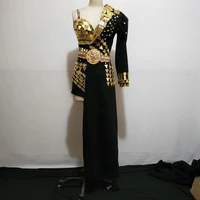 handmade mirror sequins bodysuit one off shoulder windbreaker asymmetrical shiny costume for women nightclub dance show wear