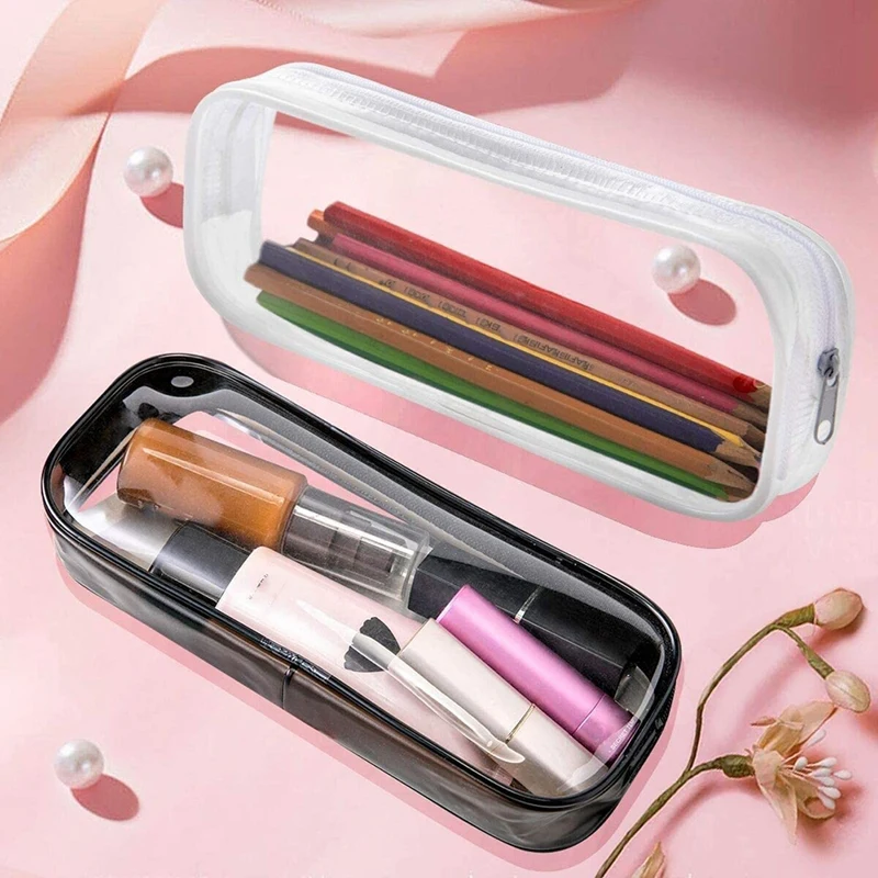 8 Pieces Clear PVC Pen Pencil Case with Zipper Portable Transparent Bag Makeup Pouch | Канцтовары для офиса и дома
