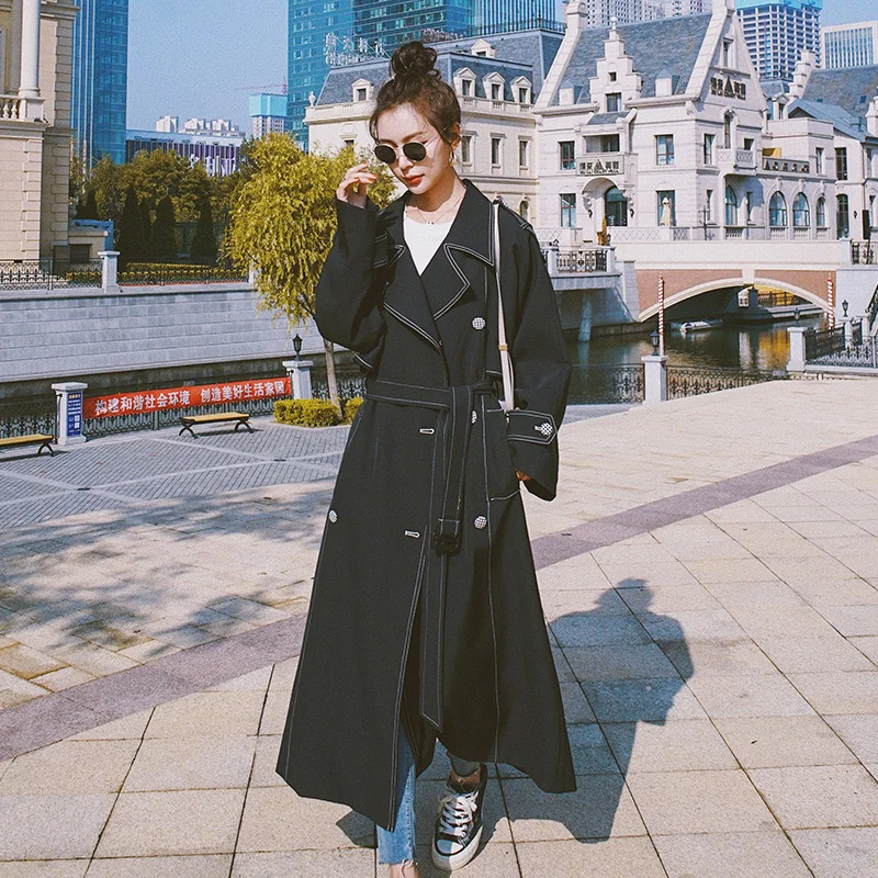 

Ветровка женская, осенняя классическая, черная, весна пальто для женщин, 2021