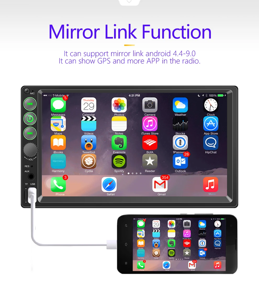 

7 inch 2 din car radio mirror link android 4.4-9.0 bluetooth FM rear view camera Autoradio MP5