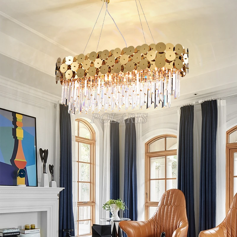 Современная хрустальная люстра с призмой Овальный подвесной светильник из