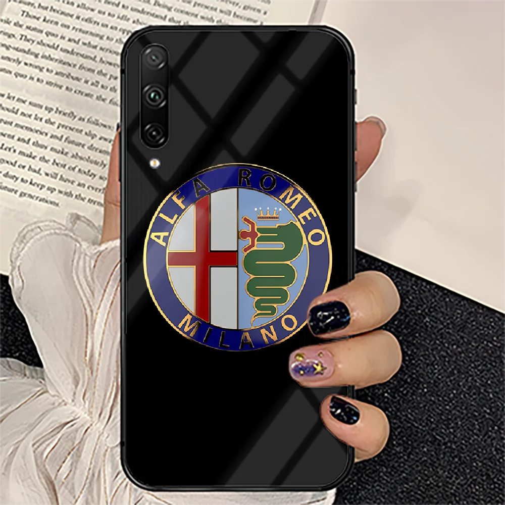 

Car Alfa Romeo Logo Phone Tempered Glass Case Cover For huawei honor 7 8 9 10 20 A X S lite i pro Painting Luxury Etui Black Tpu