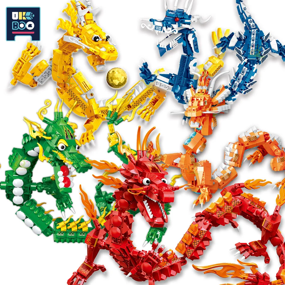 

499Pcs City Chinese Ttraditional Dragon Model Building Blocks Creative DIY Construction Educational Bricks Toys for Children