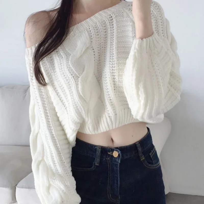Neploe Pull Femme свободная короткая перекрестная вязка Топы Женские однотонные цветной фонарь свитер с длинными рукавами женские корейские модные новые уличные