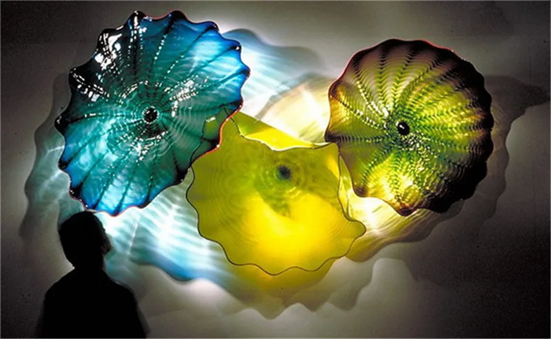 

100% Mouth Blown Borosilicate Restaurant Wall Plates Murano Glass Art Chihuly Style Hotel Lobby