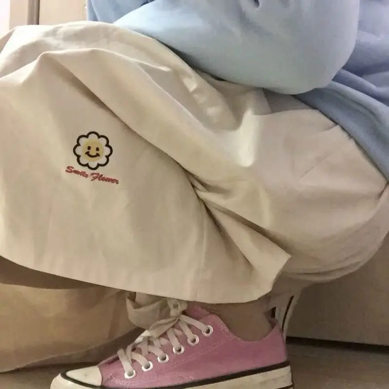 

Skirts Women All-match Oversize Simple Fashion Solid Loose Womens Skirt Embroidery Korean Style Casual Floral Empire Chic Autumn