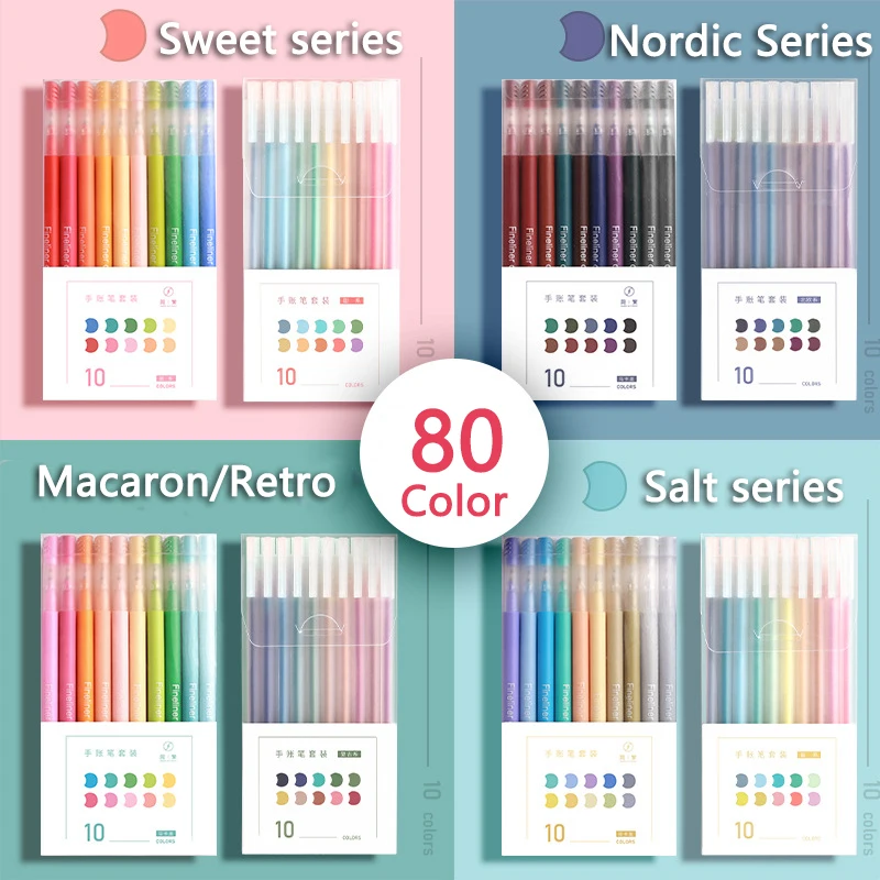 

80 Color Fineliner Highlighter Cute Gel Pen Set Mildliner Ballpoint Art Supplies Pastel Marker School Office Stationery Drwning