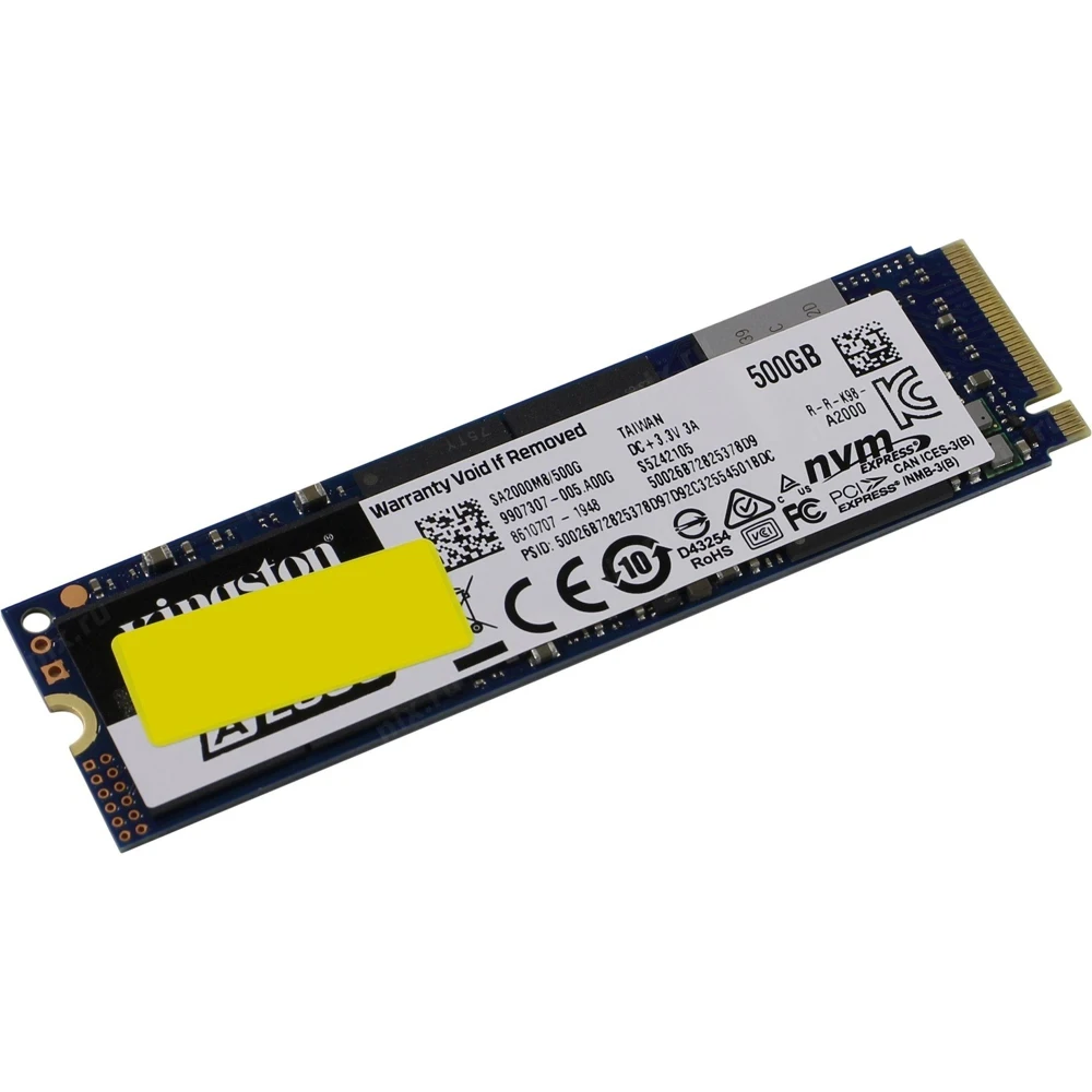 Твердотельный накопитель Kingston A2000 SA2000M8/500G SSD M.2 500GB PCI-Ex4 чтение: 2200 Мб/сек запись: 2000