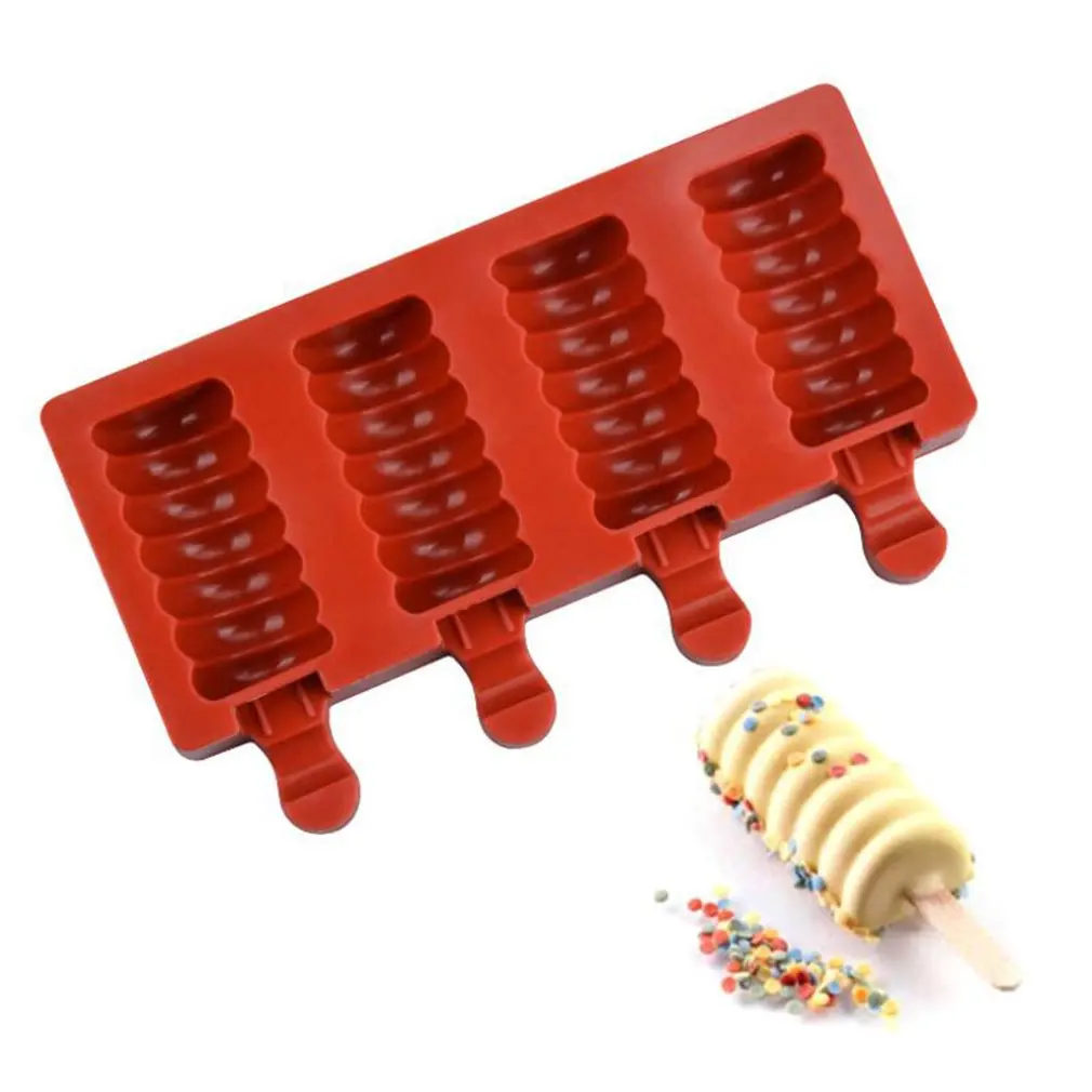 

Homemade Silicone Ice Cream 4 Cavities Molds Reusable Ice Pop Molds For Freezer And Fruit Juice Popsicle Molds