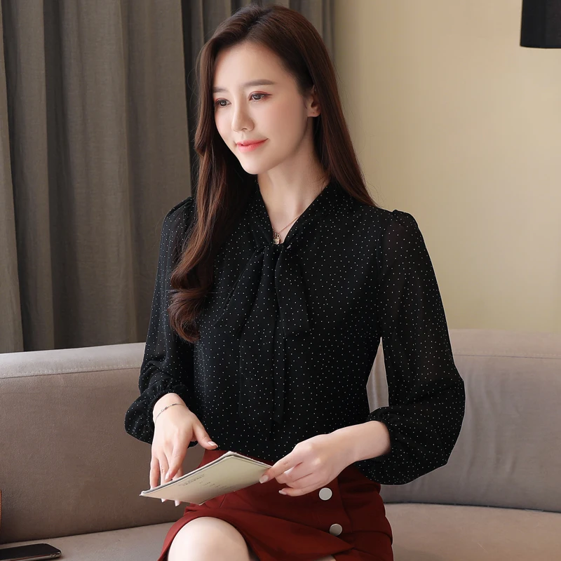 Женская шифоновая блузка с рукавами фонариками и галстуком бабочкой|Блузки| |