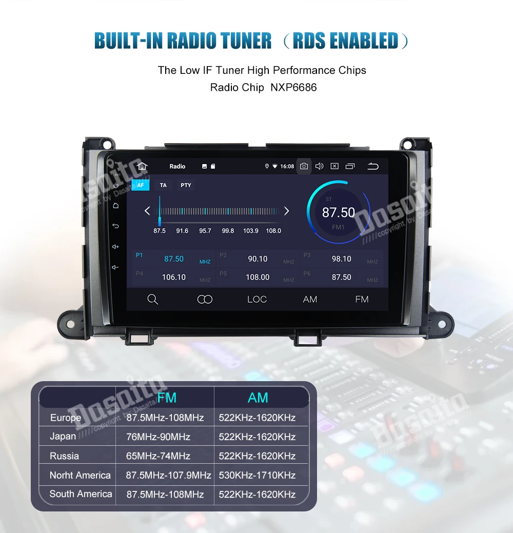Dasaita " 1din Автомагнитола Android 9,0 для Toyota Sienna XL30 мультимедиа 2010 2011 2012 2013 Встроенный gps 4K 1080P