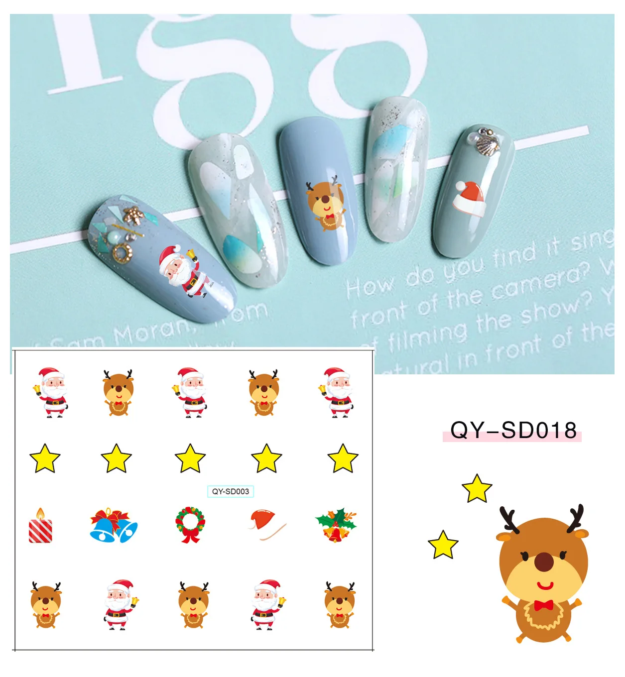 

1pcs 3D Embossed Nail Sticker Xmas Adhesive DIY Manicure Slider Nail Art Tips Decorations Decals