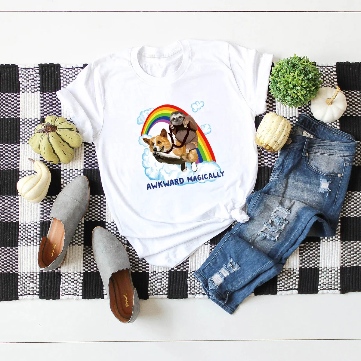 Rainbow dog sloth wish ebay удобная женская футболка из 100% чистого хлопка с коротким рукавом