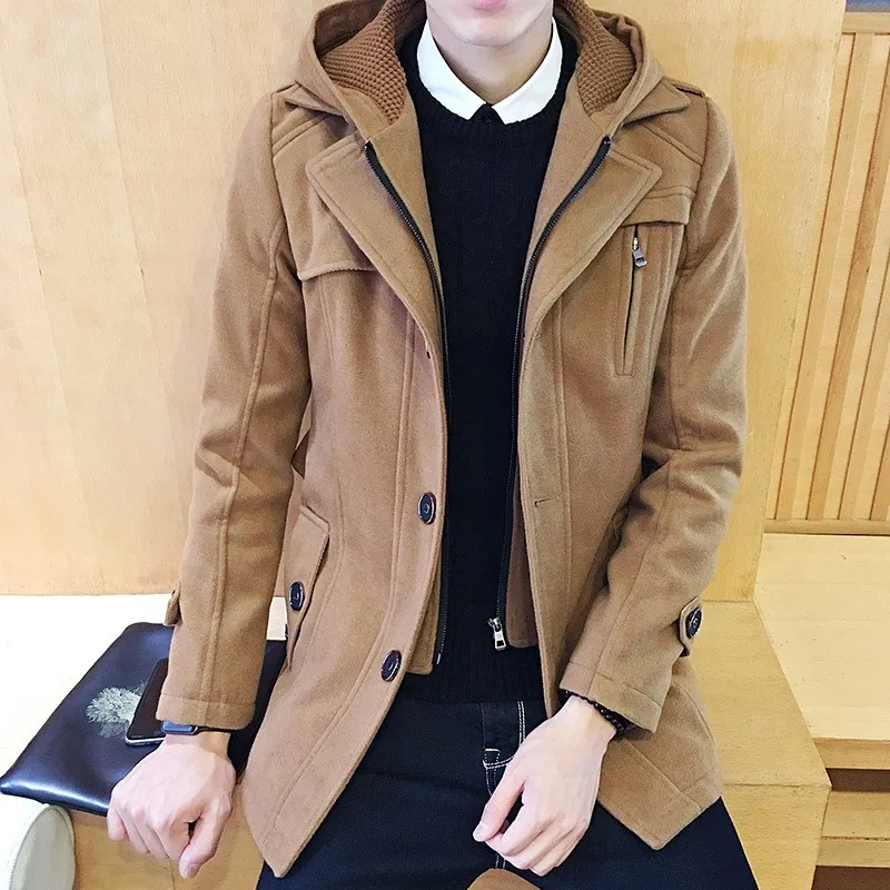 

Brand New Winter Long Sleeve Single Breasted Mens Hooded Overcoats Fashion Belt Slim Fit Male Casual Trench Coats Plus Size 4XL